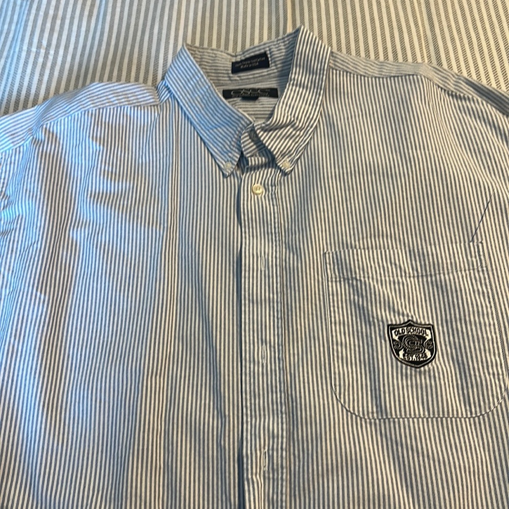 Mens Old School OSCC Harold’s XXL Blue Stripe Oxford Cloth Dress Shirt 2XL RARE!